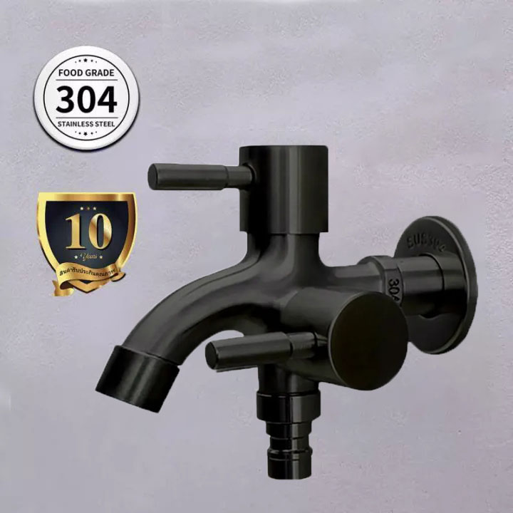 Đen cao cấp Vòi nước đôi làm bằng inox SUS304 gắn tường 01 đầu vào 2 đầu ra đầu vào DN15 lắp cho ống D21mm - Sen tắm lạnh inox cao cấp