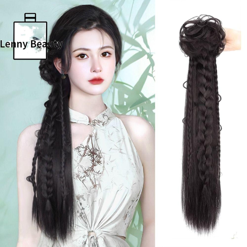 LENNY tóc giả kẹp đuôi ngựa tóc giả cột đuôi dài Đuôi ngựa thấp Tóc giả kiểu Trung Quốc mới Tóc giả đầu tròn Hanfu Tóc Giả bện xoắn Phụ kiện tóc Sườn Xám Tóc giả đuôi ngựa kẹp Dành cho Nữ