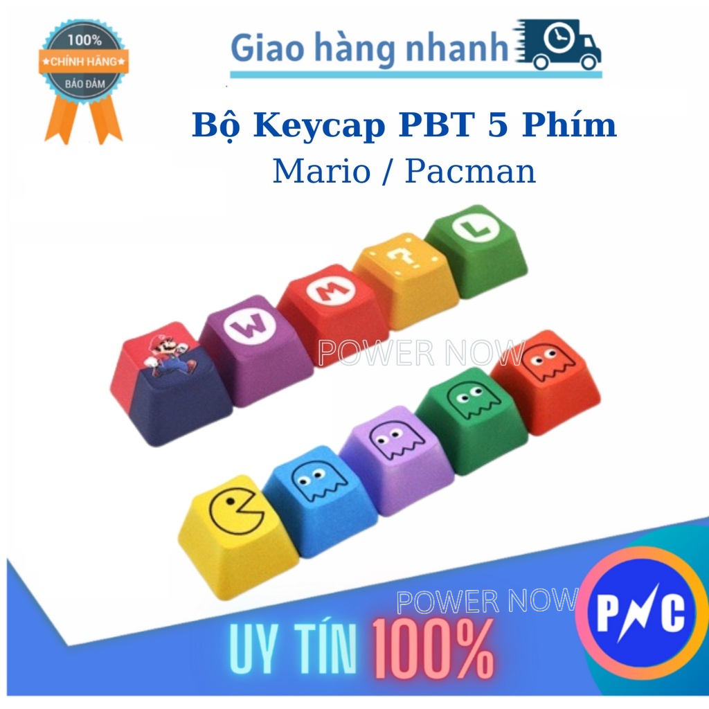 Bộ Keycaps Lẻ  (Mũ Phím) PBT Mario, Pacman 5 Phím. OEM Profile Cho Bàn Phím Cơ