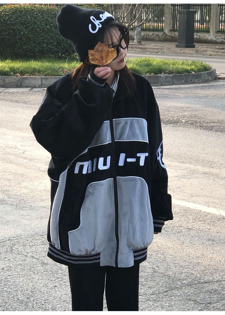 Y2K Cyber Punk Black Baseball Jacket Women Hip Hop Techwear Y2K Cyber Punk Black Baseball Jacket Women Hip Hop Techwear