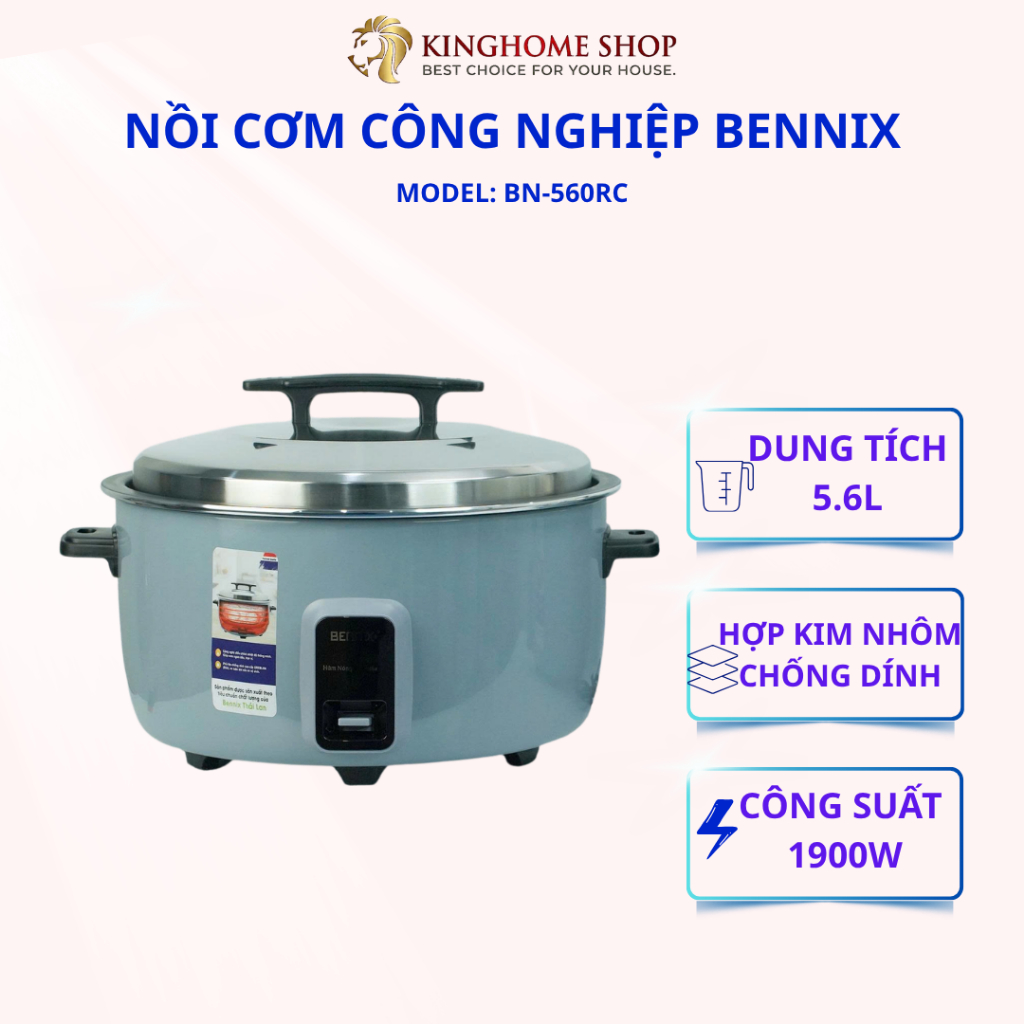 Nồi Cơm Điện Công Nghiệp 5.6L Bennix BN-560RC Công Suất 1900W Dùng Cho Quán Ăn Nhà Hàng Công Ty Trường Học