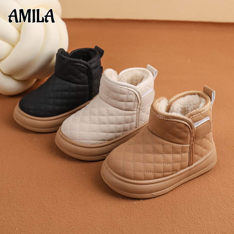 Giày Bốt vải cotton chống trượt Lót Lông Cừu chống trượt cho Giày ủng đi tuyết không thấm nước em bé mùa đông mới ấm áp cho trẻ em