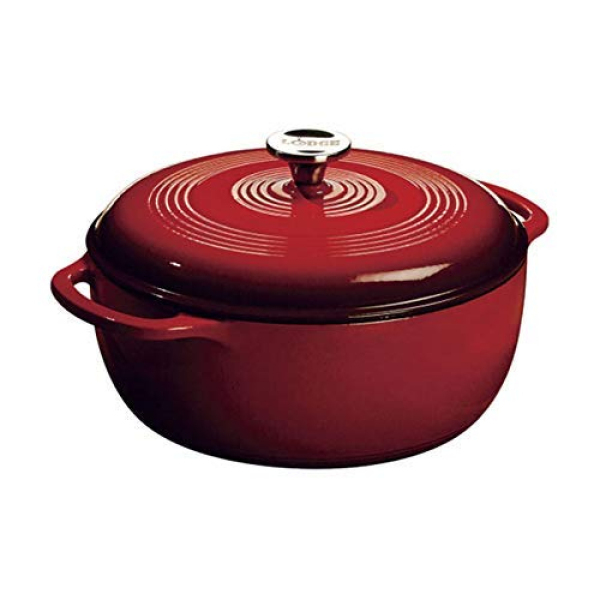 Lodge Enameled Cast Iron Dutch Oven With Stainless Steel Knob and Loop Handles, 6 Quart, Red Singapore