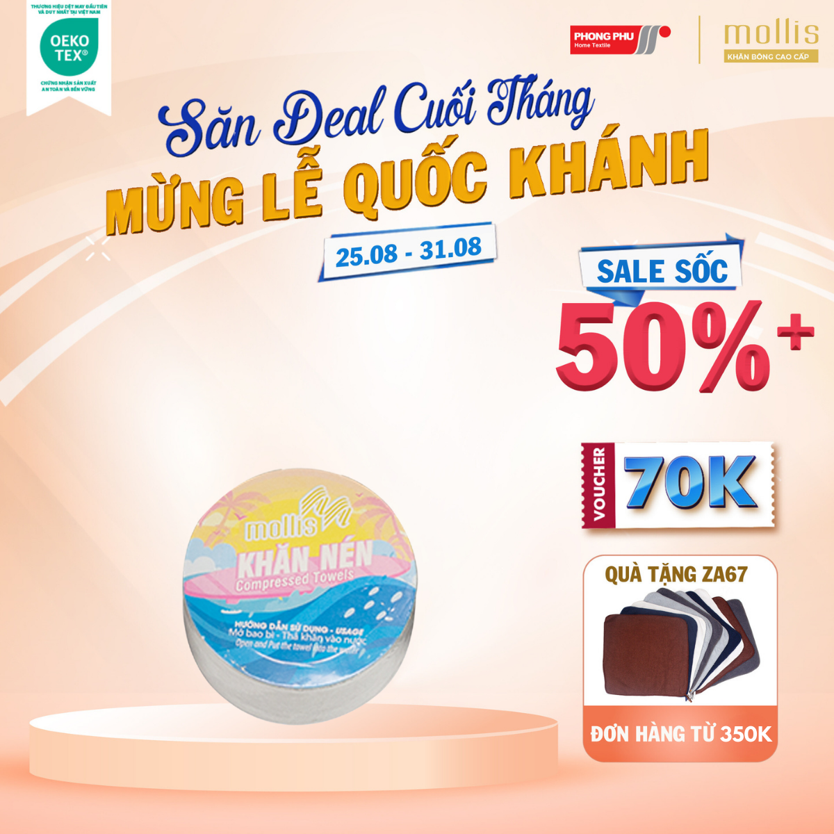 Khăn Tay Mollis Cotton 28x42cm (+-5cm) Khăn Cao Cấp Thấm Hút Sử Dụng Nhiều Lần Tiện Lợi Phù Hợp Du Lịch Dã Ngoại HNEN
