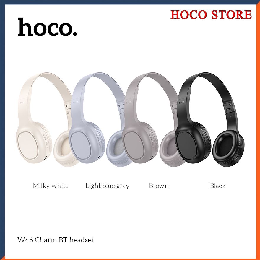 ⚡Mẫu Mới⚡Tai nghe chụp tai Hoco W46 có bluetooth V5.3, cổng AUX 3.5mm, micro đàm thoại liên tục 20 giờ cho điện thoại, máy tính bảng, bàn , laptop, PC destops, tablet, macbook,  Chính Hãng Bảo Hành 1 Năm -  Hoco Shop