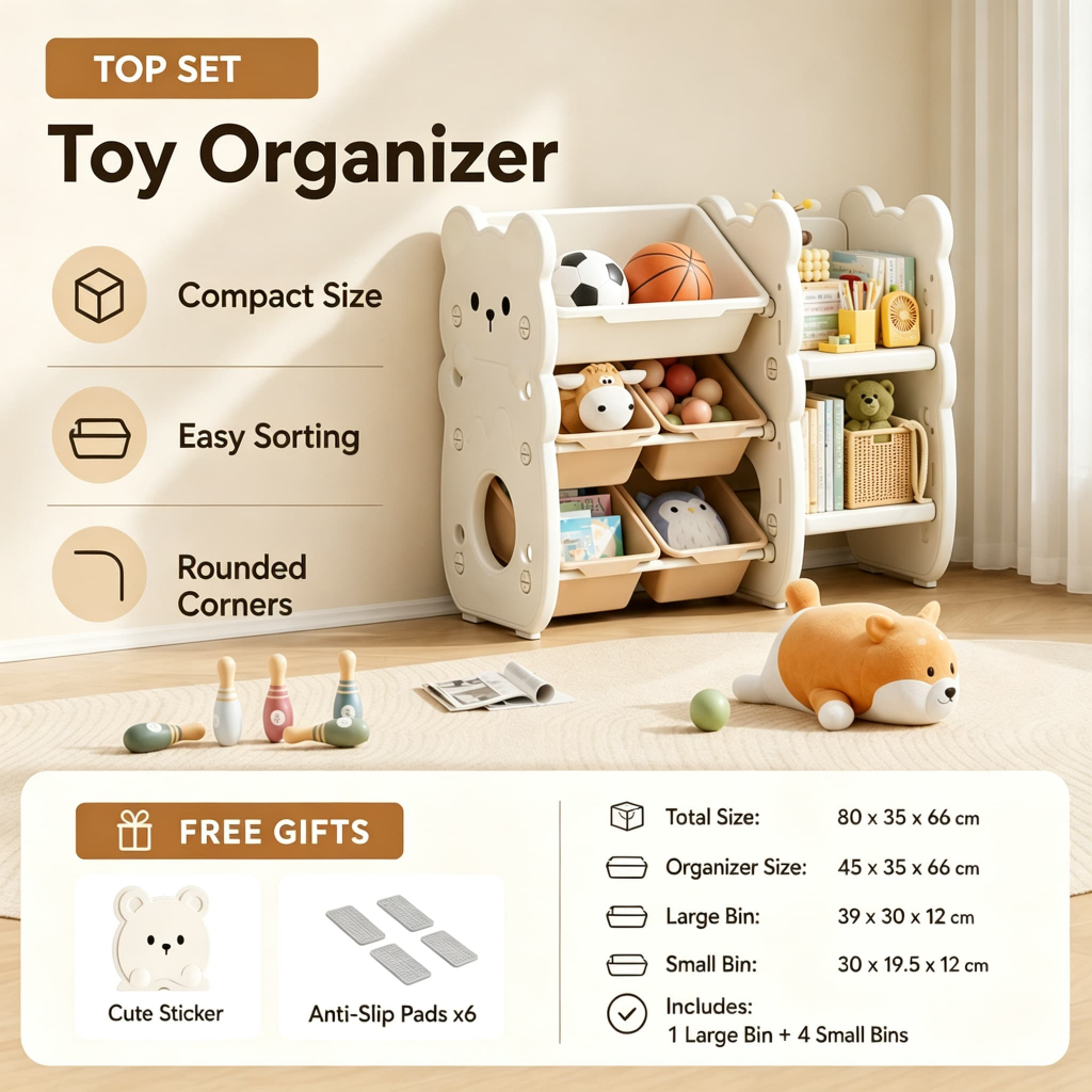 Luckybabe Children Storage Shelf Toy Organizer Multi-Layer Design Equipped With Bins Bookshelf For Home Nursery Room Use
