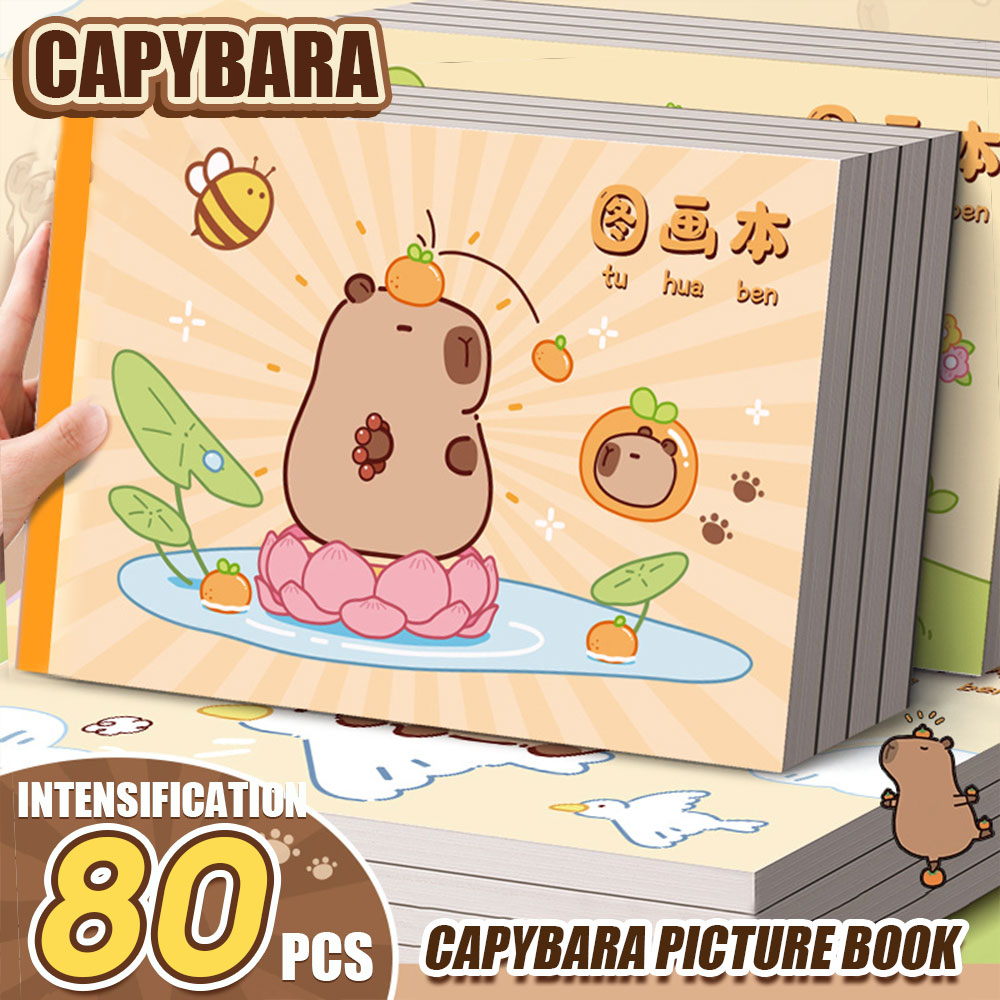 4Pcs A4 Capybara Sketchbook 20 Sheets per Book Painting Drawing Graffiti Sketch Book Thick paper notepad