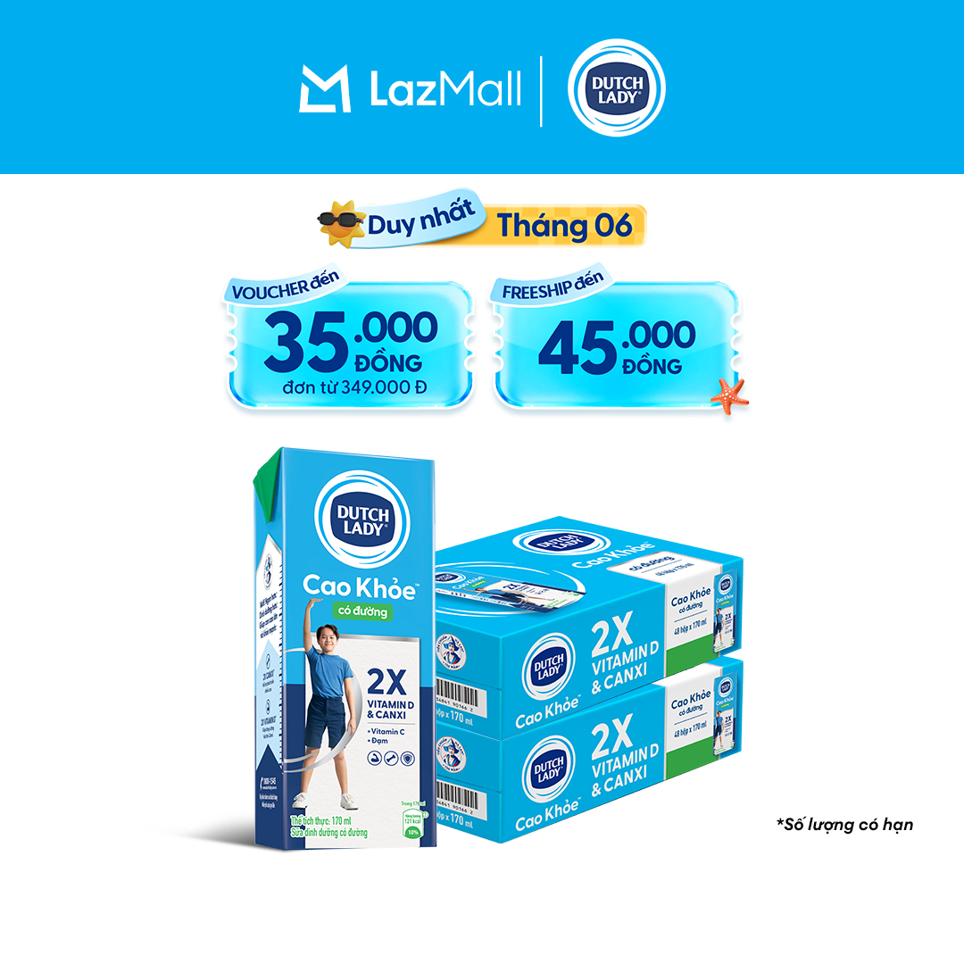 Combo 2 Thùng 48 Hộp Sữa Dutch Lady Cô Gái Hà Lan Cao Khỏe Có Đường 170ml (48x170ml)