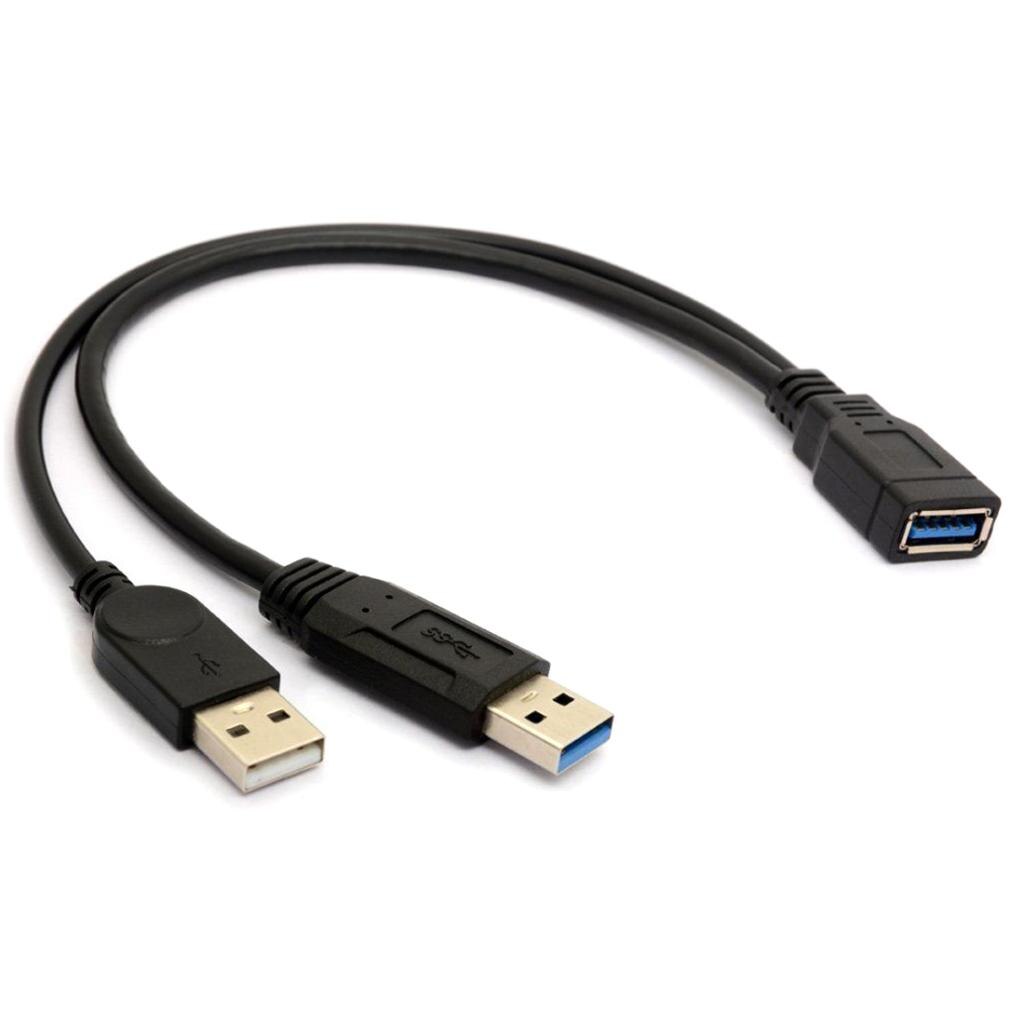 30cm USB 2.0 a Power Enhancer Y 1 Female to 2 Male Data Charge Cable Extension Cord(1pc)
