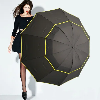 130 cm/62 Extra Oversize Large Three-folding foldable umbrella Compact Golf Umbrella Double Canopy Vented Portable Windproof UV Protection Sun Shade umbrella