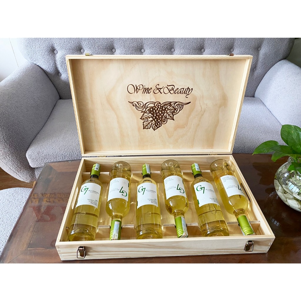 Quà tặng hộp gỗ 6 chai rượu vang trắng Chile G7 Sauvignon Blanc - HG6 1 tầng