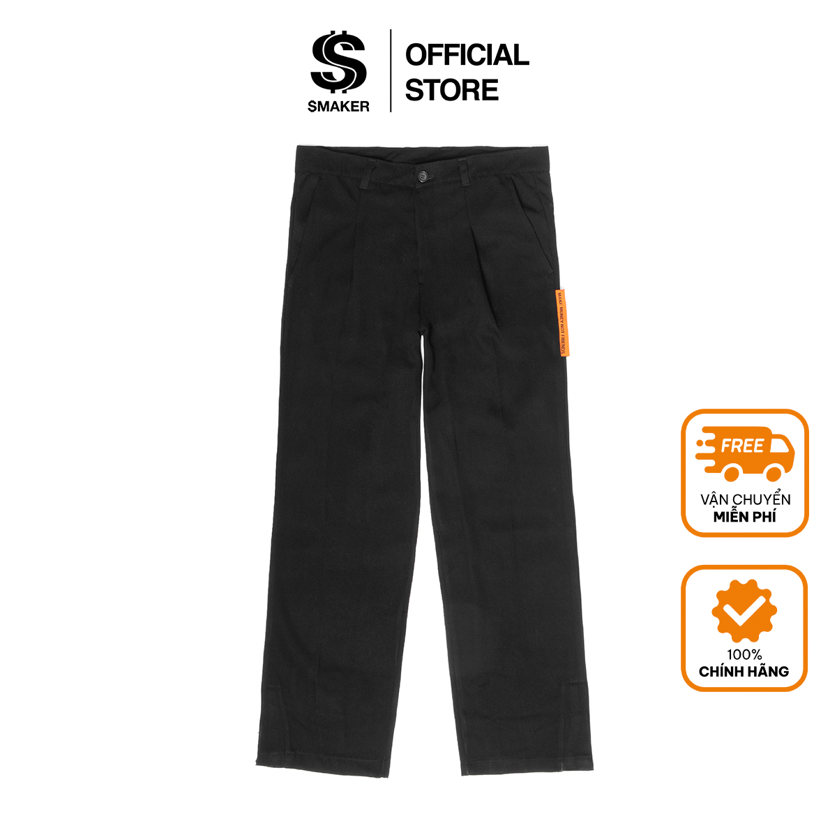 Quần tây dài màu đen, xẻ tà - split hem trousers in black
