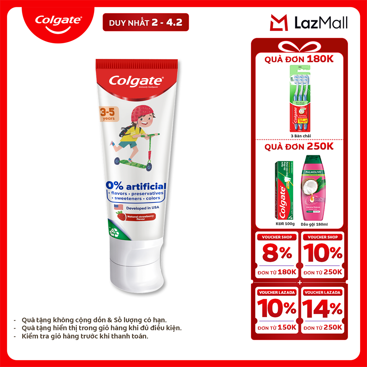 [Chỉ 2-4.2_X2 Voucher giảm 24%] Kem đánh răng Colgate Kid Free From cho trẻ em 3-5 tuổi không hương 