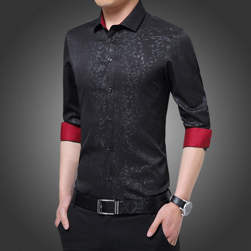 Sơ Mi trang trọng cho dài tay cho nam bị hỏng hoa Slim-fit Sơ Mi Công Sở Cổ Áo polo giản dị áo khoác sơ mi