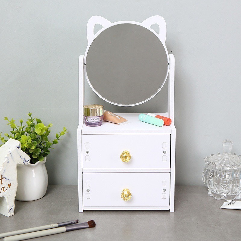 Kệ Đựng Mỹ Phâm Để Bàn Có Gương KMP-MINI Tủ Đựng Mỹ Phẩm Mini Để Bàn Thiết Kế Lắp Ráp Tiện Lợi - Bác