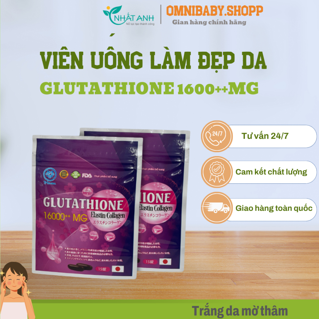 Viên uống Glutathione 1600++MG, Viên uống trắng da mờ thâm ( Gói 30 viên )