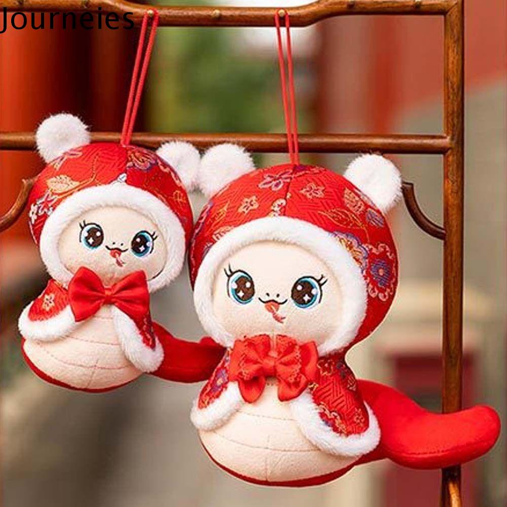 JOURNEIES Dễ thương Búp bê rắn hoàng đạo Trung Quốc 2025 Vải nhung lông Nhồi bông Đồ chơi linh vật năm con rắn Sáng Tạo Hoạt hình Búp bê hình rắn may mắn Quà tặng năm mới
