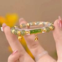 Wearmoura Gelang Giok Lucky Hoki Karet Bambu Hijau Titanium | Aksesoris Gelang | Gelang Giok Asli China