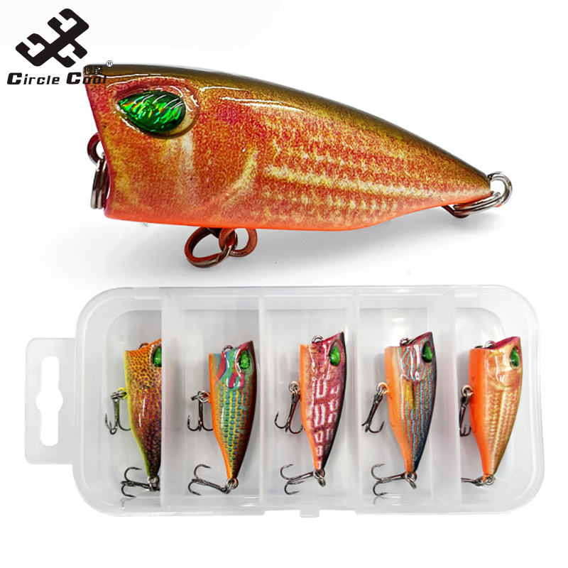 Circle Cool 5 Pcs / Set Topwater Popper Fishing Lures With Hooks Artificial Hard Baits Floating Lures Popper Wobbler Floating Fishing Lures For Freshwater Saltwater ราคา 141 บาท*ส่งฟรี