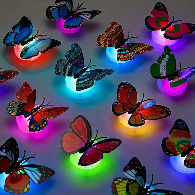 10pcs 3D LED Butterfly Decoration Night Light Sticker Adhesive 3D Butterfly Light Wall Sticker Colorful LED Butterfly Light Butterfly-shaped Ambient Light for Party Festival Room Decor