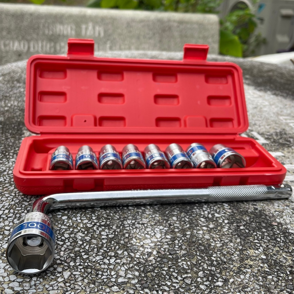 Bộ Típ Cần 1/2 10 Món Chuyên Sửa Xe, Tuýp Đai Xanh Dương, Hộp Đỏ