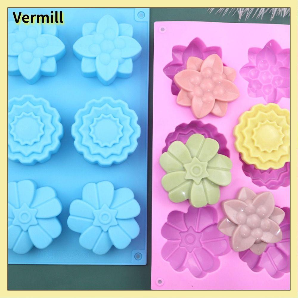 VERMILL Silicon Khuôn xà phòng silicone 6 khoang Hình hoa 3D Khuôn bánh Thủ công DIY Khuôn kẹo pudding Đồ dùng sản xuất