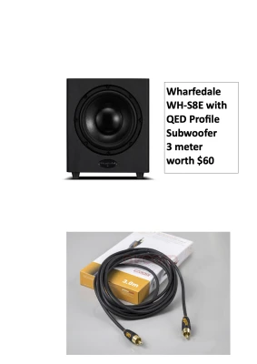 WHARFEDALE WH-S8E ACTIVE SUBWOOFER WITH QED PROFILE SUBWOOFER 3 METER