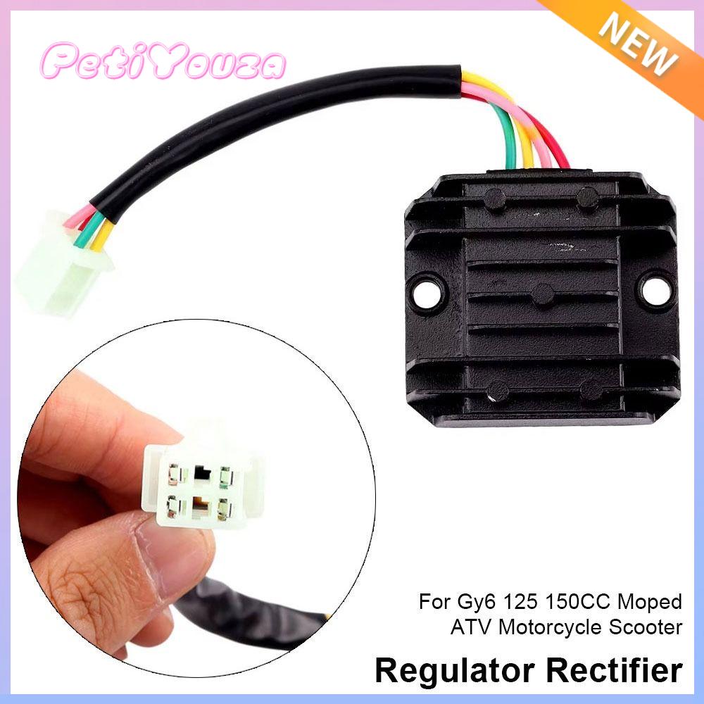 PETIYOUZA 1Pcs 4 dây Bộ điều chỉnh chỉnh lưu Nhôm 4 chân Phụ kiện xe máy tay ga Bền bỉ 12V Bộ điều chỉnh sóng đầy đủ Dành cho xe máy Gy6 125 150CC và ATV