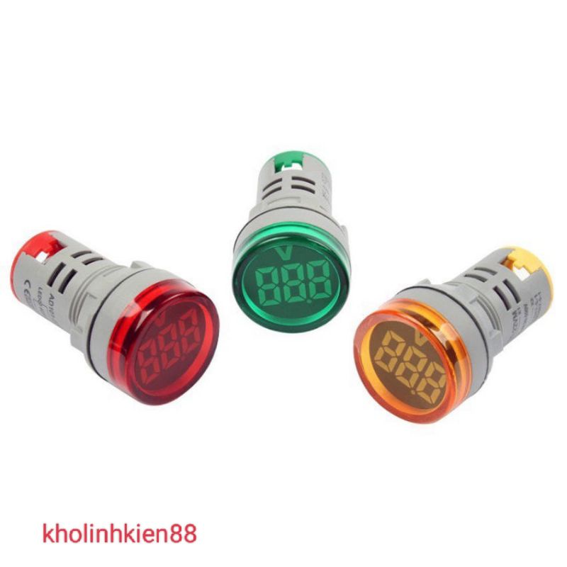 Đèn báo pha hiển thị điện áp Volt xanh,đỏ,vàng phi 22mm dùng điện 12V_220V