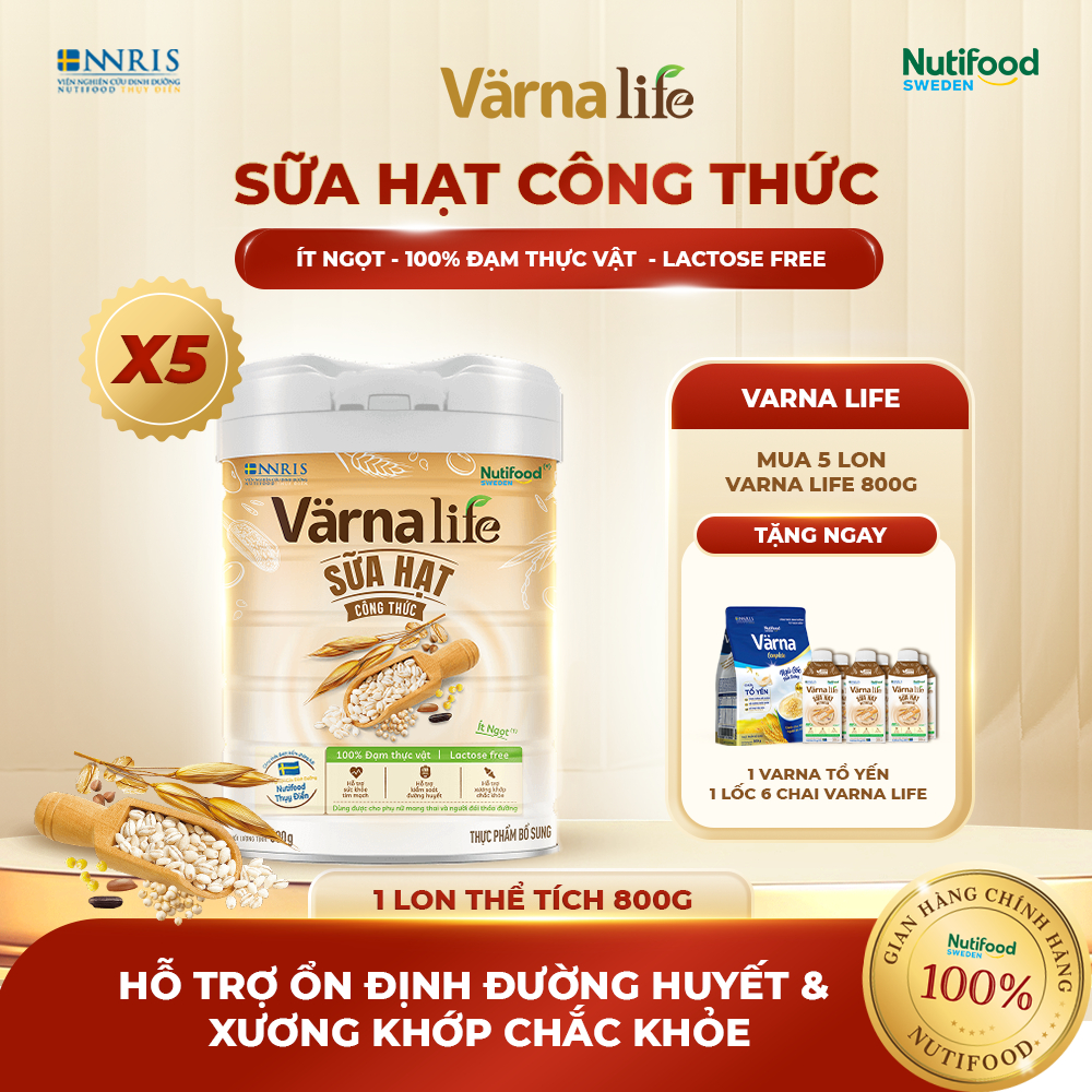 Sữa Hạt VARNA LIFE ( COMBO 5 Lon 850G) - Ít Ngọt, Không Lactose, Đạm Thực Vật, Bổ Sung Canxi