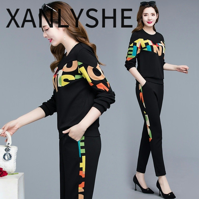 Casual suits for women 2024 spring women's clothing stylish Korean style loose belly-covering sweatshirts slim pants sportswear two-piece suit