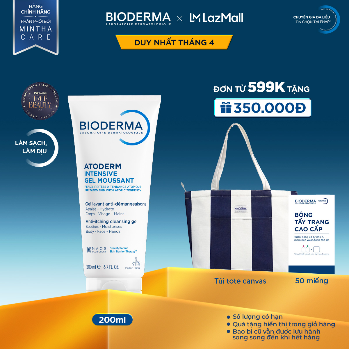 Gel làm sạch dịu nhẹ cho da rất khô và viêm da cơ địa Bioderma Atoderm Intensive Gel Moussant - 200ml