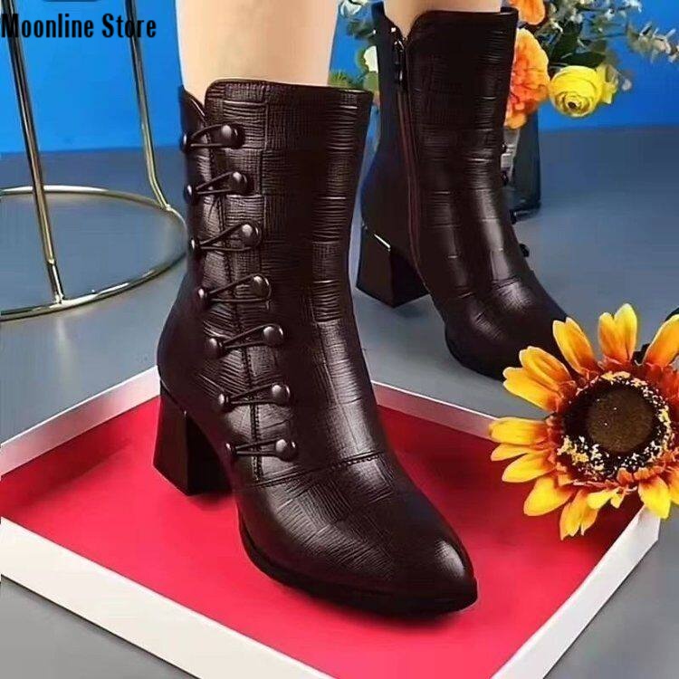 Moonline store bốt da cổ ngắn bốt da nữ cao cổ đế mềm thời trang ấm áp phong cách mới mùa đông 2022 bốt da nữ