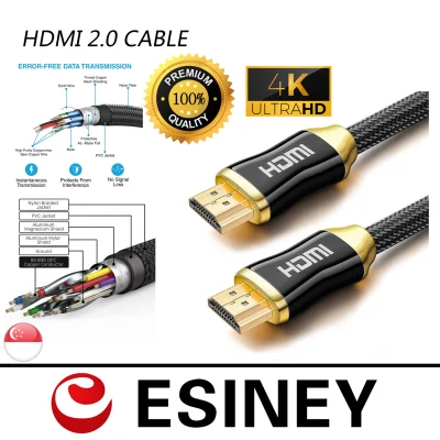 [SG Seller] HDMI Cable 4K 1m 1.5m 2m ,3m HDMI 2.0 (4K 60Hz) - 28AWG Braided Cord - High Speed 18Gbps - Gold Plated Connectors - Ethernet, Audio Return - Video 4K 2160p HD 1080p 3D - Xbox PlayStation PS3 PS4 PC TV [Local Warranty]