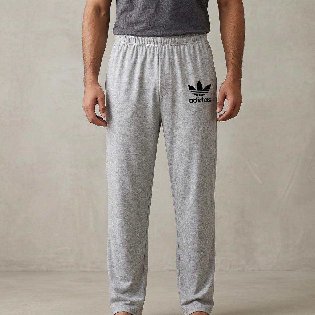 Gray Mens Cotton Jersey Trouser Comfortable Fit Casual Drawstring Waist Trousers for Men