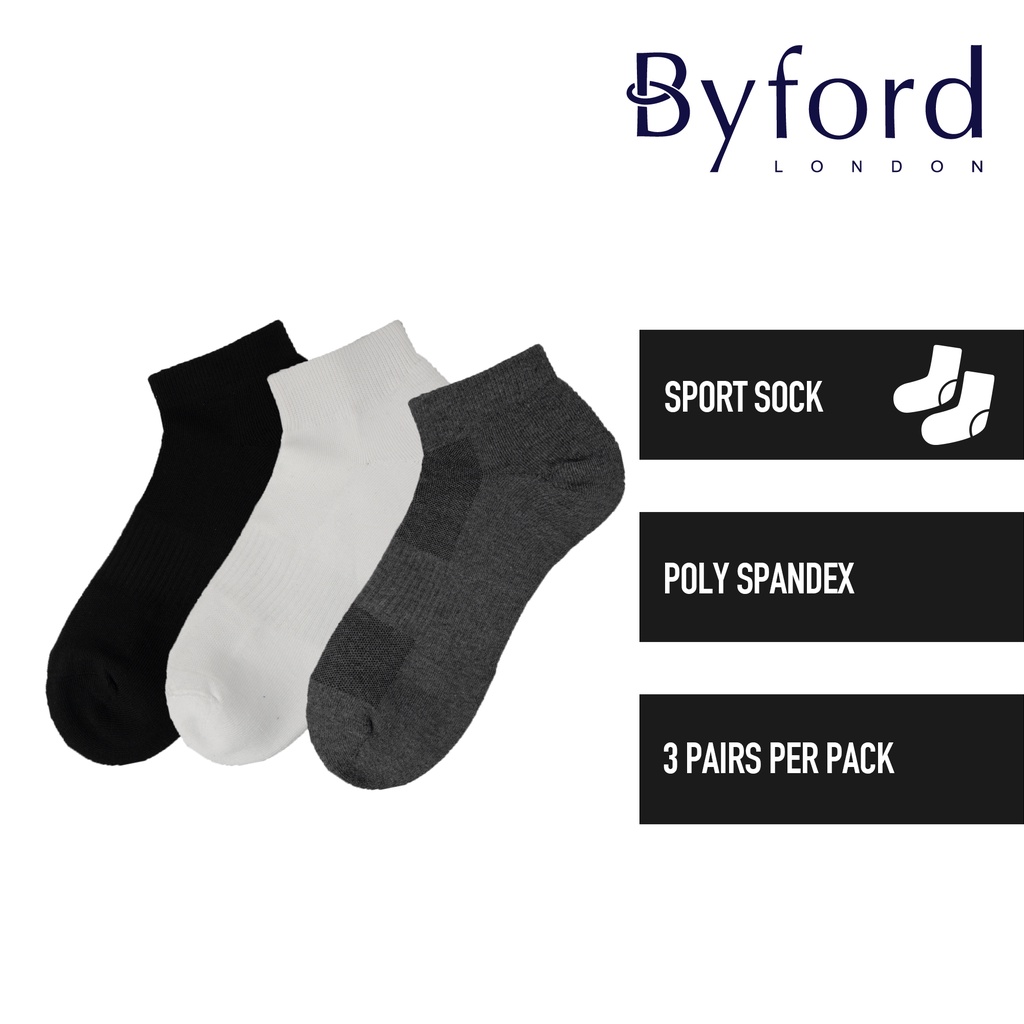 3 Pairs ) Byford Cotton Spandex Ankle Length Sports Socks Assorted