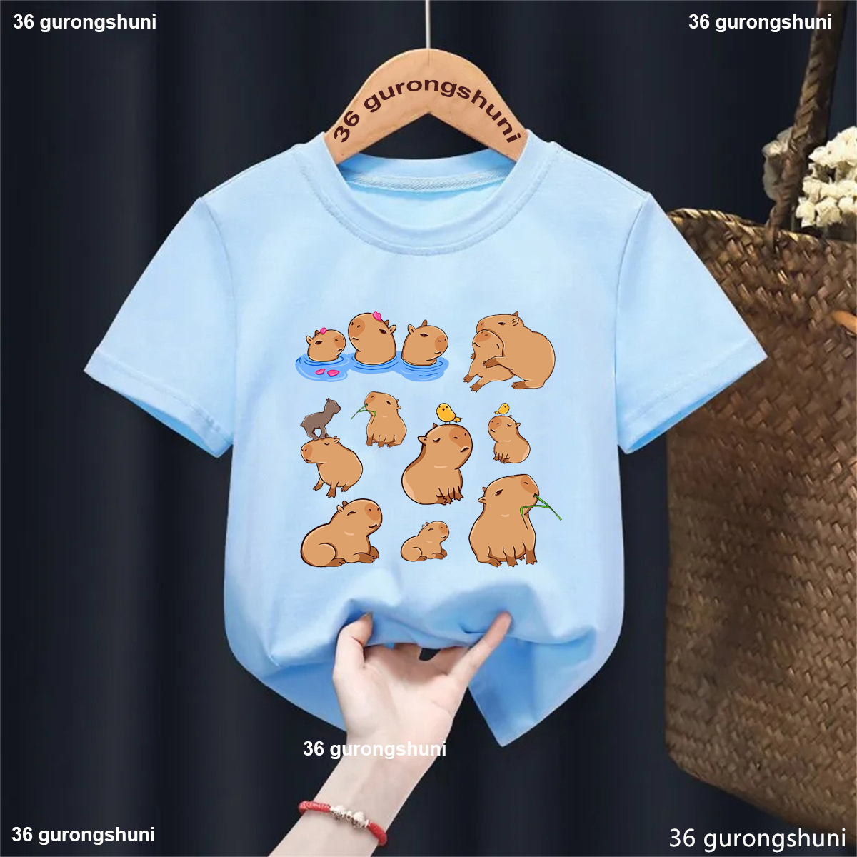 Cute Capybara Loves Orange Juice Printed T Shirt Girls/Boys Kawaii Kids Clothes Funny Solid Tshirt Summer Tops Fashion T-Shirt - 1