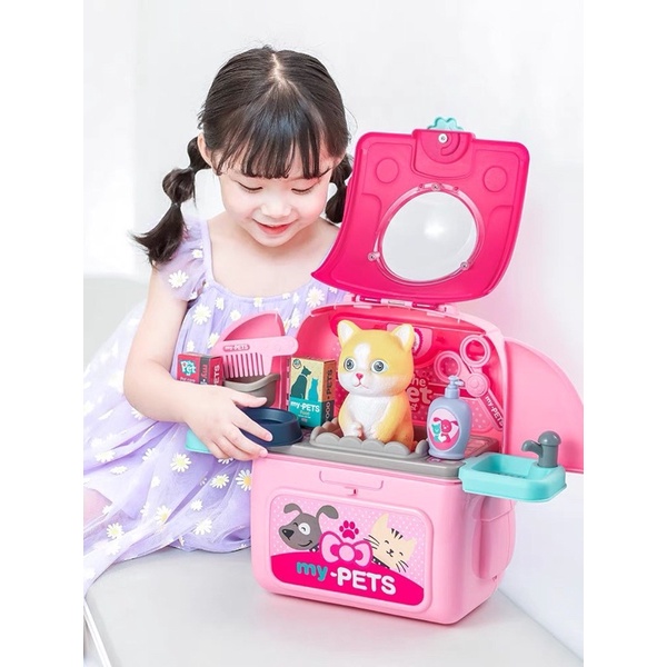 Đồ chơi thú bông cho bé, đồ chơi đóng vai chăm sóc thú cưng cho bé, balo đồ chơi chăm sóc mèo, chó