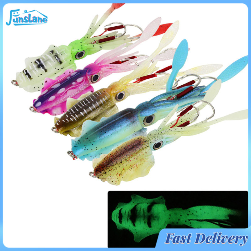 FunsLane 15cm60g Squid Fishing Bait With Double Hook Reusable Bite-resistant Simulation Fake Bait For Fishing ราคา 93 บาท*ส่งฟรี
