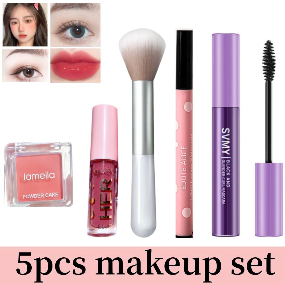 Lorzi 5 sản phẩm Mascara bộ trang điểm + Phấn Má + bút kẻ mắt + Cọ trang điểm + bộ hoàn chỉnh trang điểm son bóng