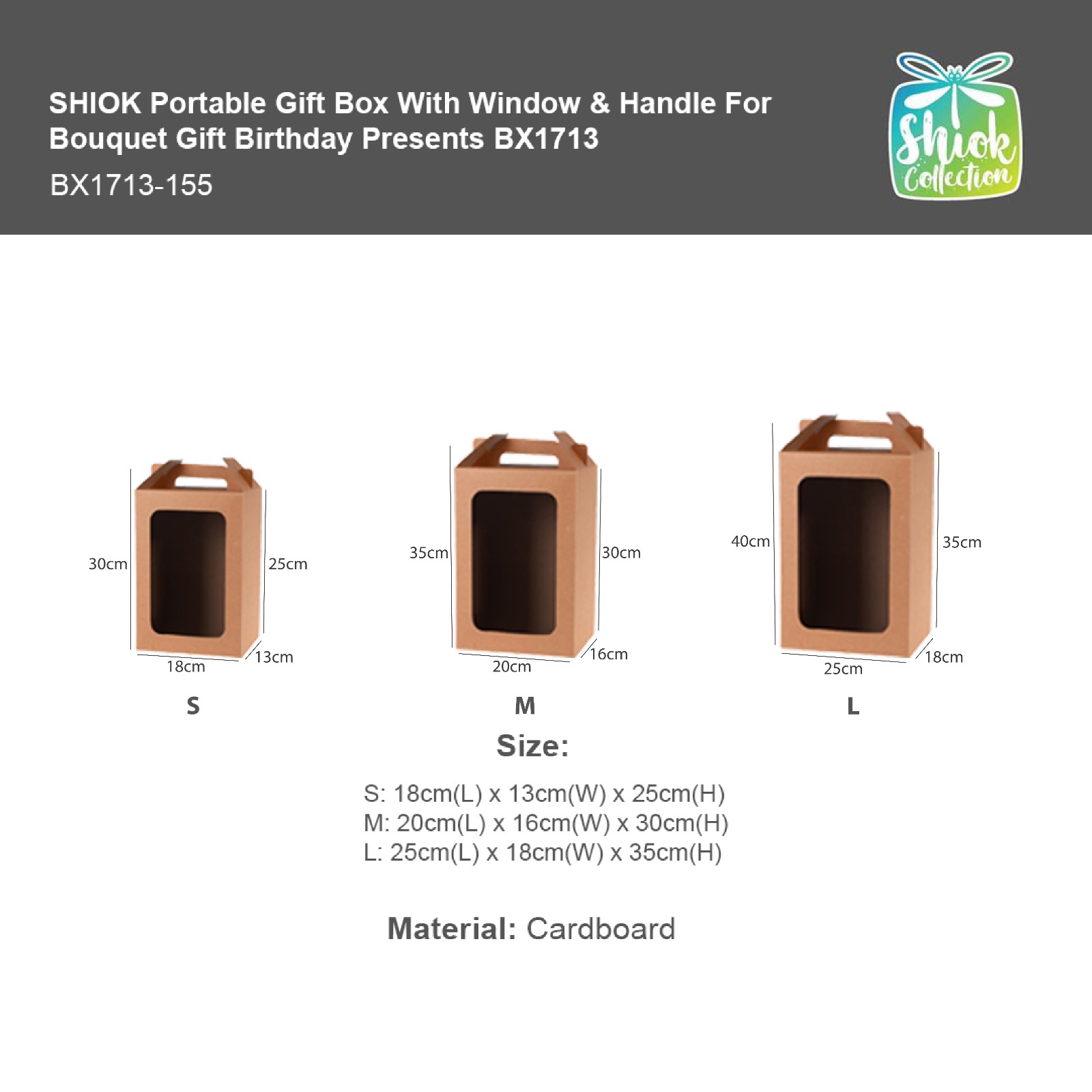 SHIOK Portable Gift Box With Window & Handle For Bouquet Gift Birthday Presents BX1713
