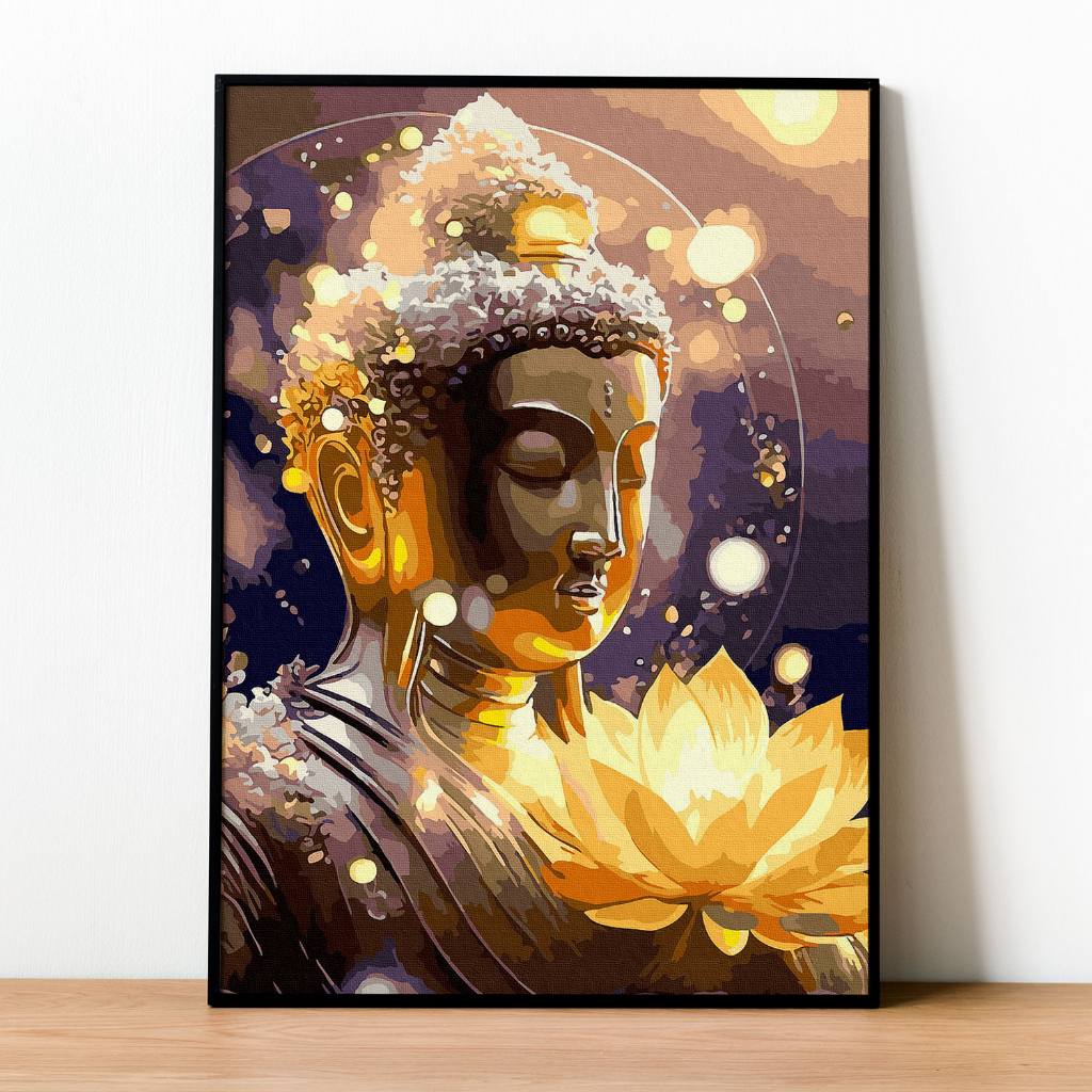 Tranh số hóa , tranh tô màu theo số tranh số hóa phật sen vàng kt 40*50cm đã căng sẵn khung