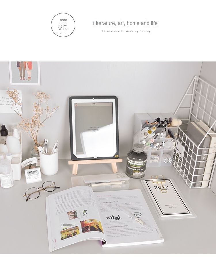 INS style wooden desktop foldable stand, mobile phone iPad stand decoration, student desk storage, tablet art shelf_voghion.com