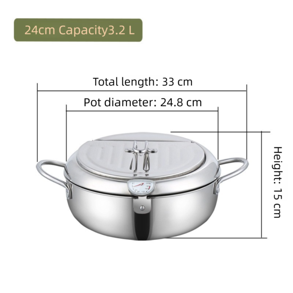 PZJBDI SHOP thép không gỉ Nồi chiên sâu Nhiệt kế Tiếng Nhật Chảo chiên sâu Dày lên có nắp Chảo chiên tempura Bếp Gas Cảm Ứng - 6