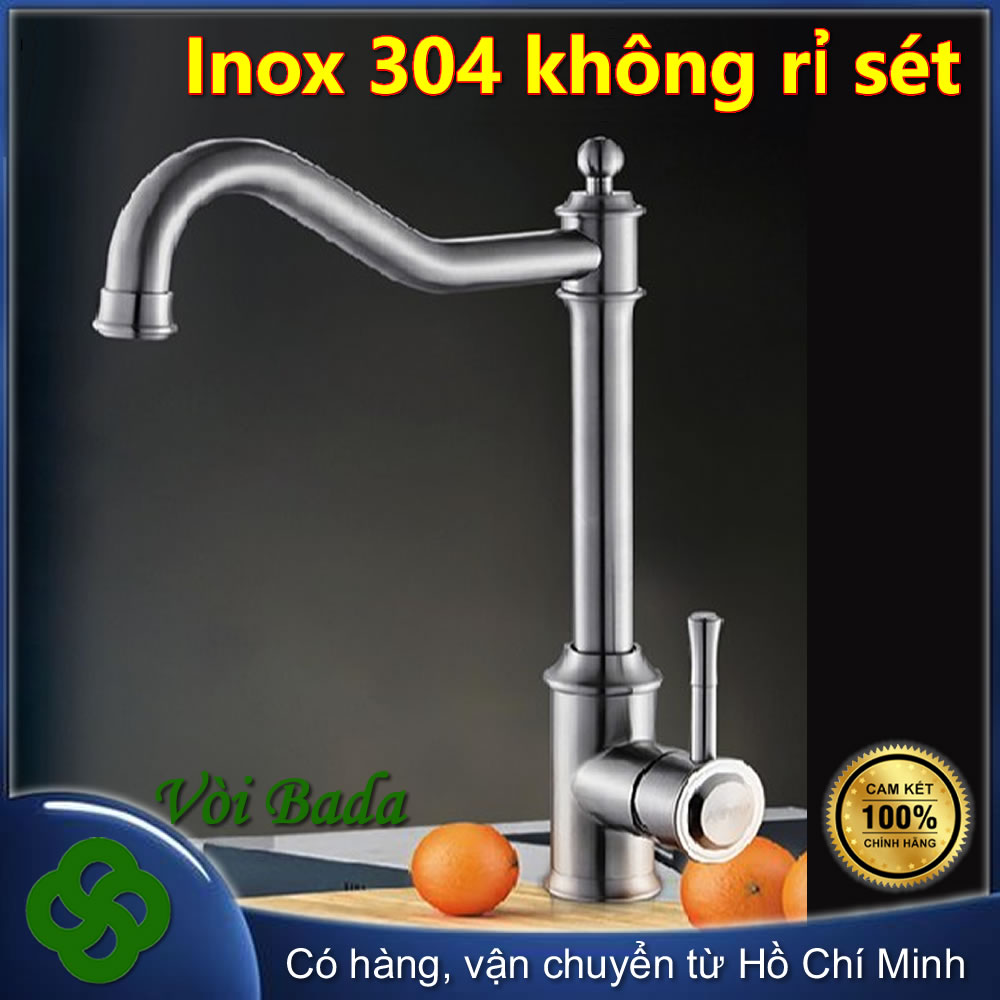 HN6306 Vòi rửa bát inox 304 BADA 2 đường nước Vòi nước rửa bát nóng lạnh inox 304