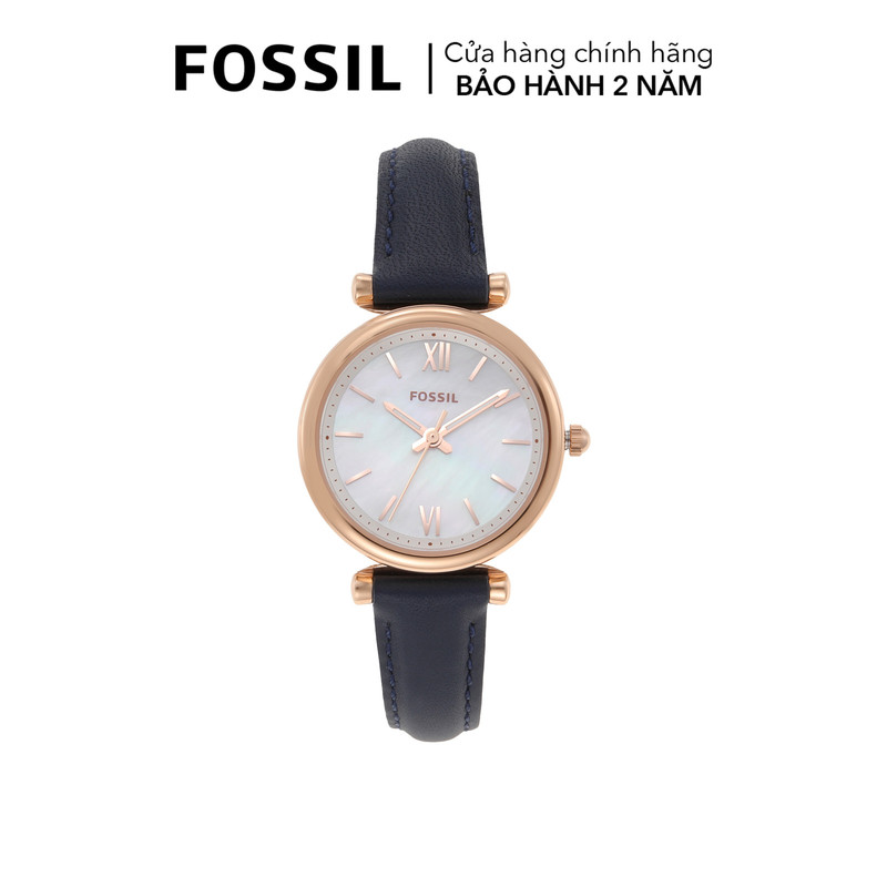 Đồng hồ nữ fossil carlie mini dây da, mặt 28 mm, màu đen, es4502