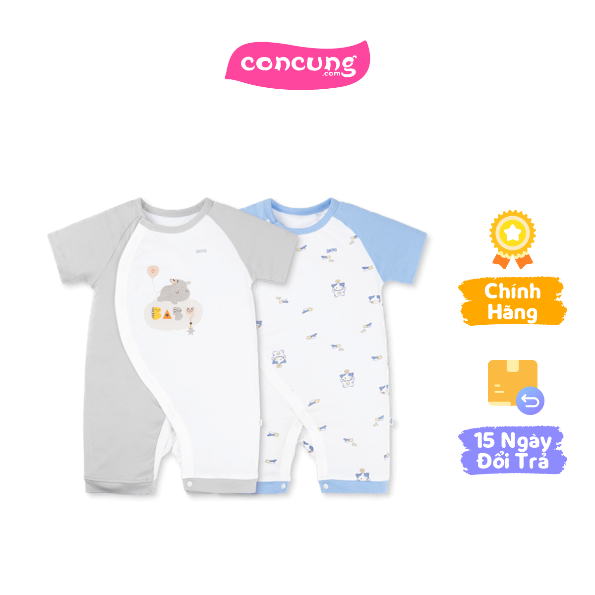 Set 2 Bodysuit kháng khuẩn Modal đùi Animo VD0825018 (3-6M,Biển-xám,NN06)