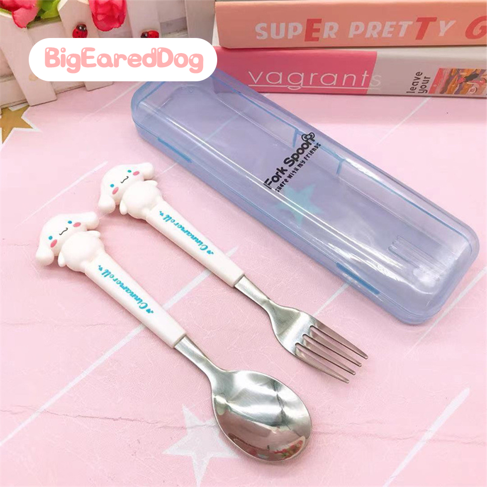 Mumystation Kids Cutlery Set Sanrio Spoon Fork Set With Box Stainless Steel Spoon and Fork Set Cartoon Melody Kuromi Tableware Set