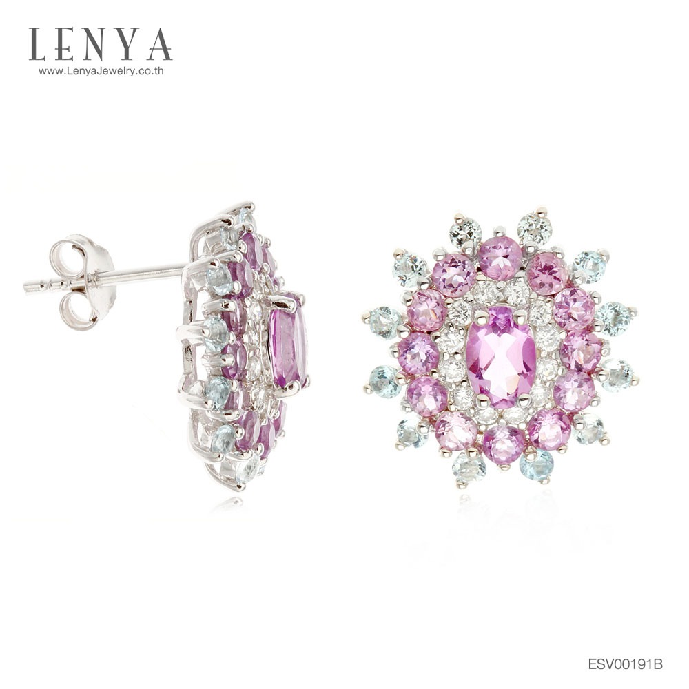 Lenya Amethyst Gemstone Earrings Enhances Peace of Mind, Mindfulness, and Wealth. Size 6X4 Mm. 925 Sterling Silver Body with White Gold Plating. ราคา 5,900 บาท*ส่งฟรี