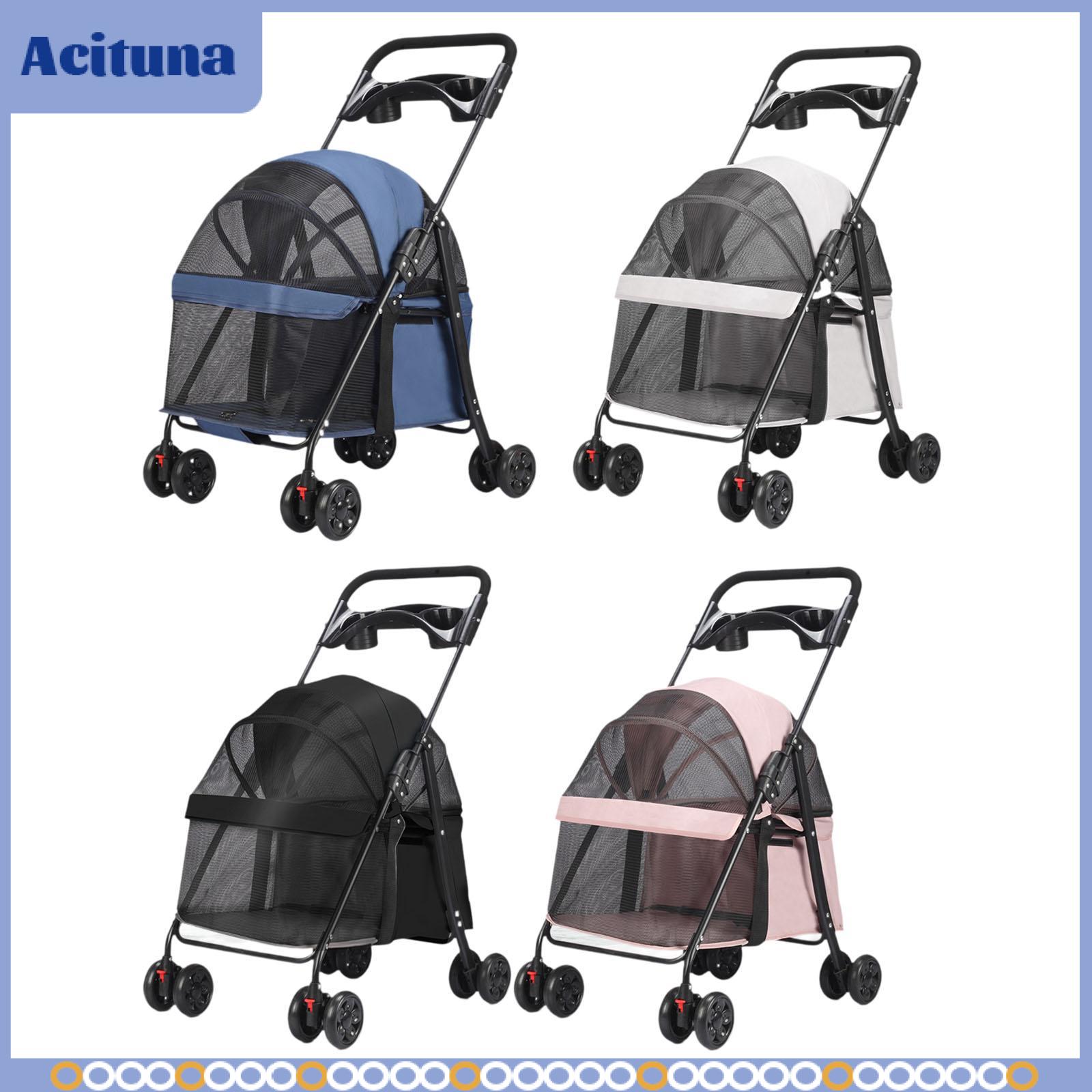 Pet Travel Stroller Folding Dog Stroller Cat Dog Pushchair Storage Tray Lightweight for Cat Camping Bunny Kitten ราคา 4,938 บาท*ส่งฟรี